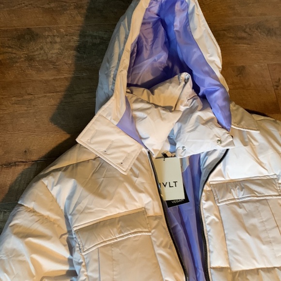Anthropologie puffer coat by NVLT new with tags grey and lined in purple sz L - Picture 2 of 4